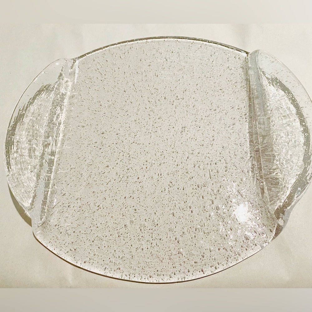 Contemporary Handmade Glass Tray with raindrop bubbles. Vintage. EC. European